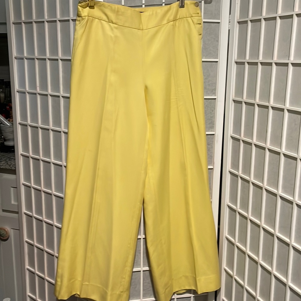 Lemon Yellow Silk Wide Leg Pants Size 6 - Picture 5 of 7